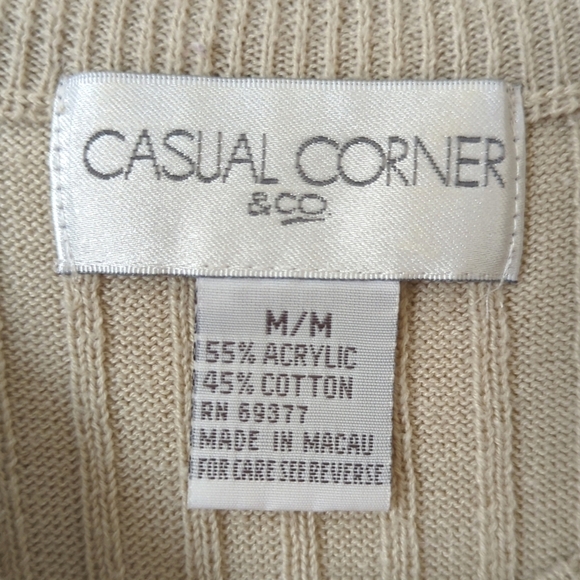 Casual Corner 90's Vintage Cable & Ribbed Knit Short Sleeve Crewneck Top Beige M - Picture 4 of 9